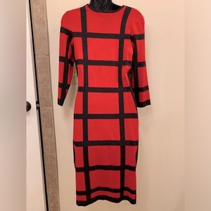 Danny and Nicole red/black sweater dress.  3/4 sleeves.  Size M. NWOT.